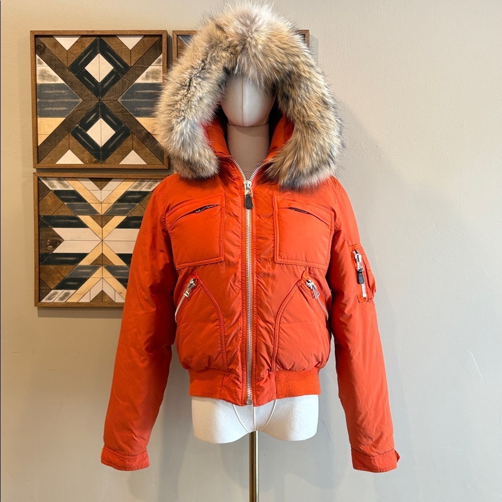 Vintage Ralph Lauren Orange Down Puffer with Coyote Fur Trim size Small *As-Is* - Picture 3 of 15
